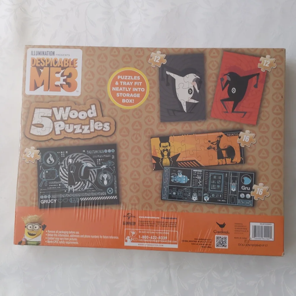 Despicable Me 3, 5 Wood Puzzles With Storage Box